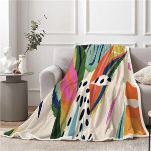 NEW Anthro Boho Colorful Abstract Fleece Throw Blanket Bedspread Bedding 50"x60"